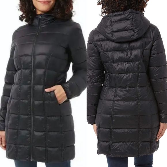 Aventure Jackets & Coats Aventure Black Hooded 34 Length Ultra Light Quilted Puffer Jacket